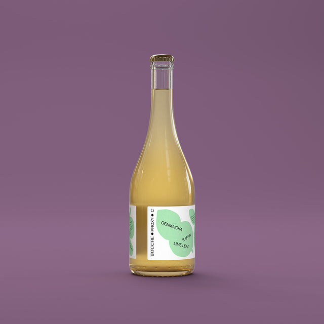 Eine Flasche PROXY C Kombucha, eine alkoholfreie, sprudelnde Alternativ